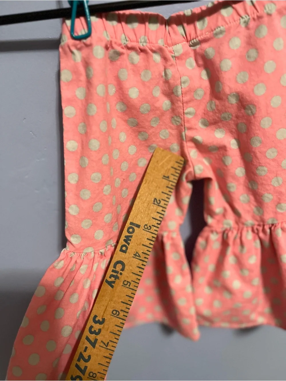 Peach Polka Dot Ruffle Girl's Pants with Patch